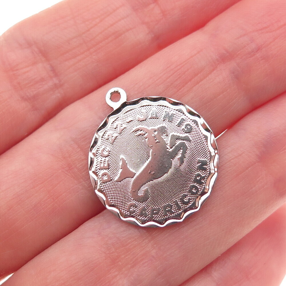 SPENCER 925 Sterling Silver Vintage Capricorn Zodiac Sign Mini Charm Pendant